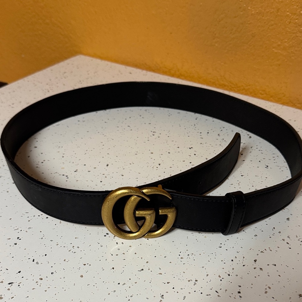 Black Leather Belt with Gold Buckle